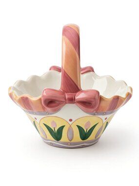 Ashley Collection Ceramic Decorative Basket Floral Multicolor Glossy Oval